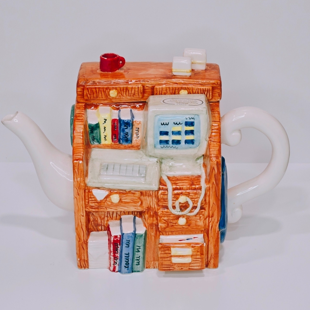 Vintage 1990s Lotus Hand Painted Novelty Teapot Office Desk Teacher Gift